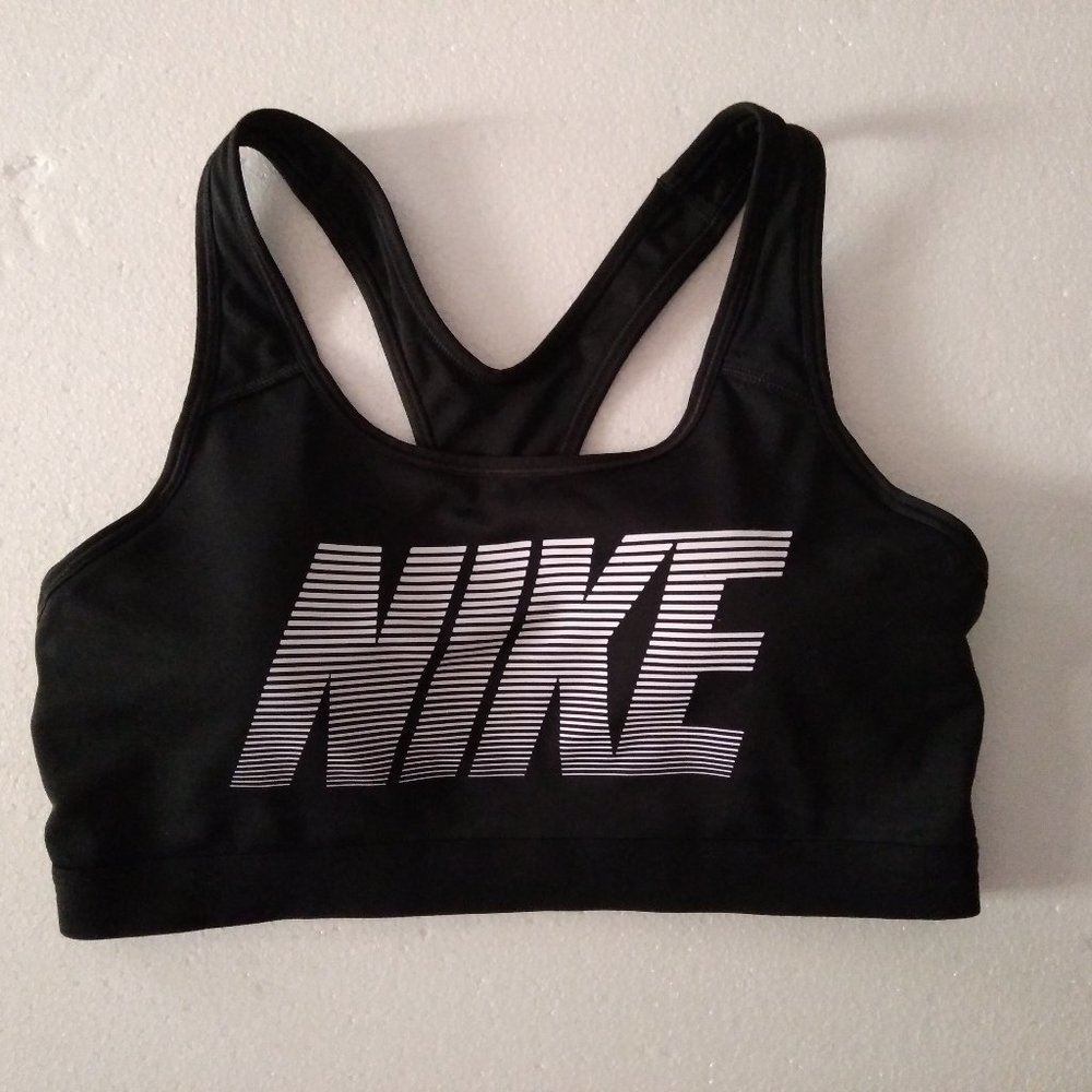 Nike Sports Bra Black White Spell Out Removable Pads Size L